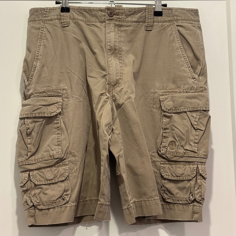 Timberland Mens Tan Cotton Ripstop Cargo Shorts Size 35 Khaki Outdoor Utility